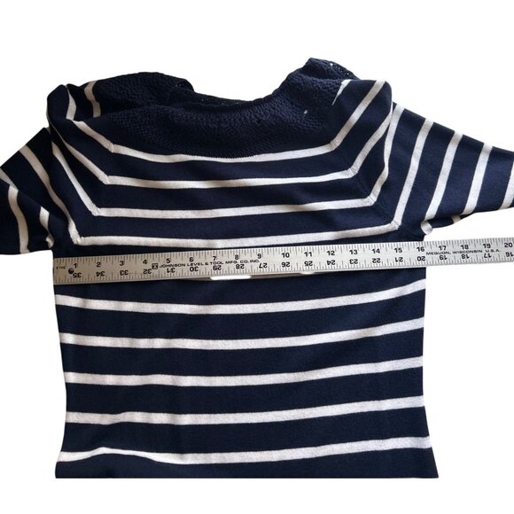 Chaps Striped Navy & White 3/4 Sleeve Knit Top Size M Cotton/Modal Blend - Picture 6 of 7